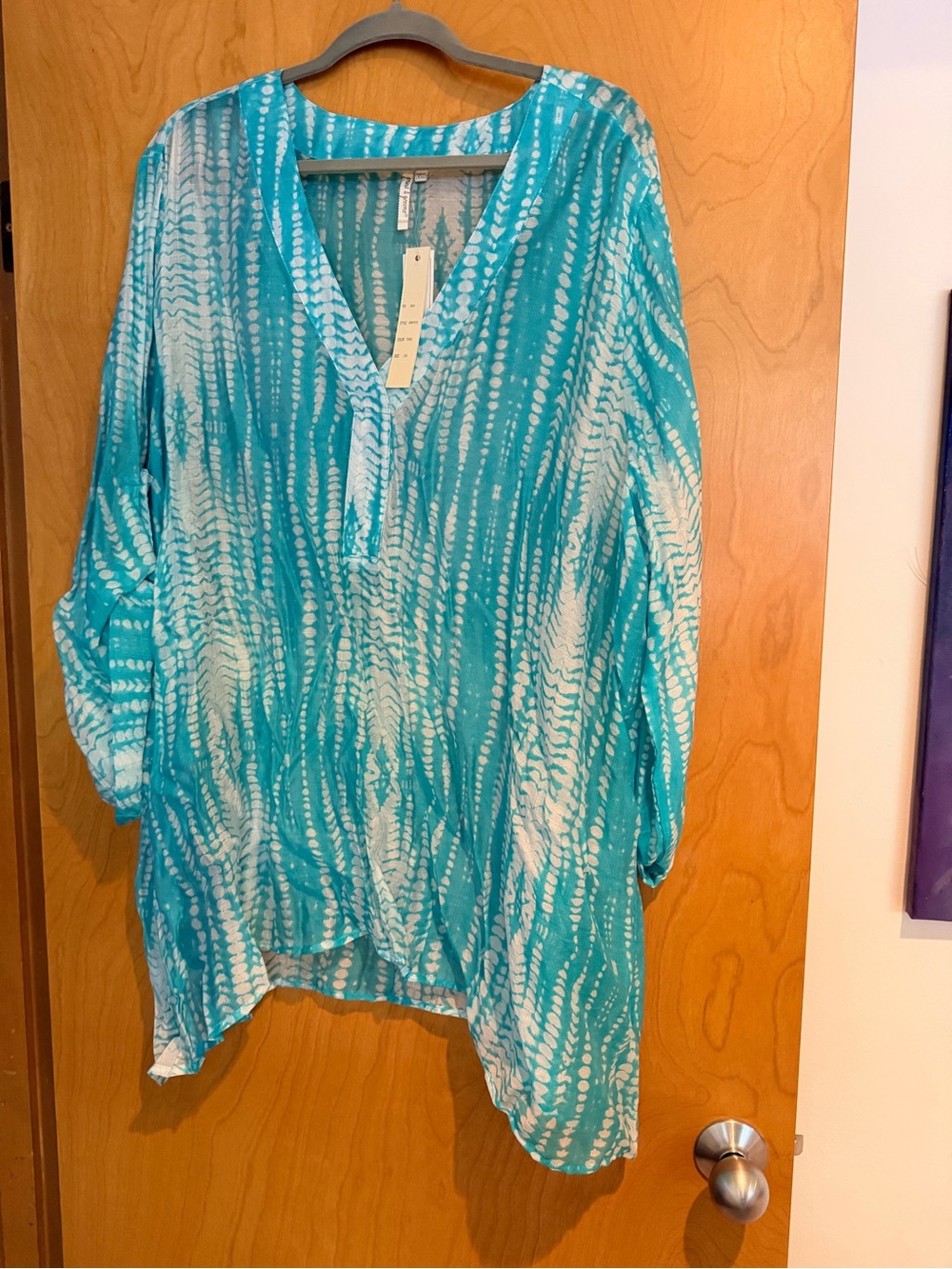 grand & greene Turquoise and White V-Neck Tunic NWT 2X